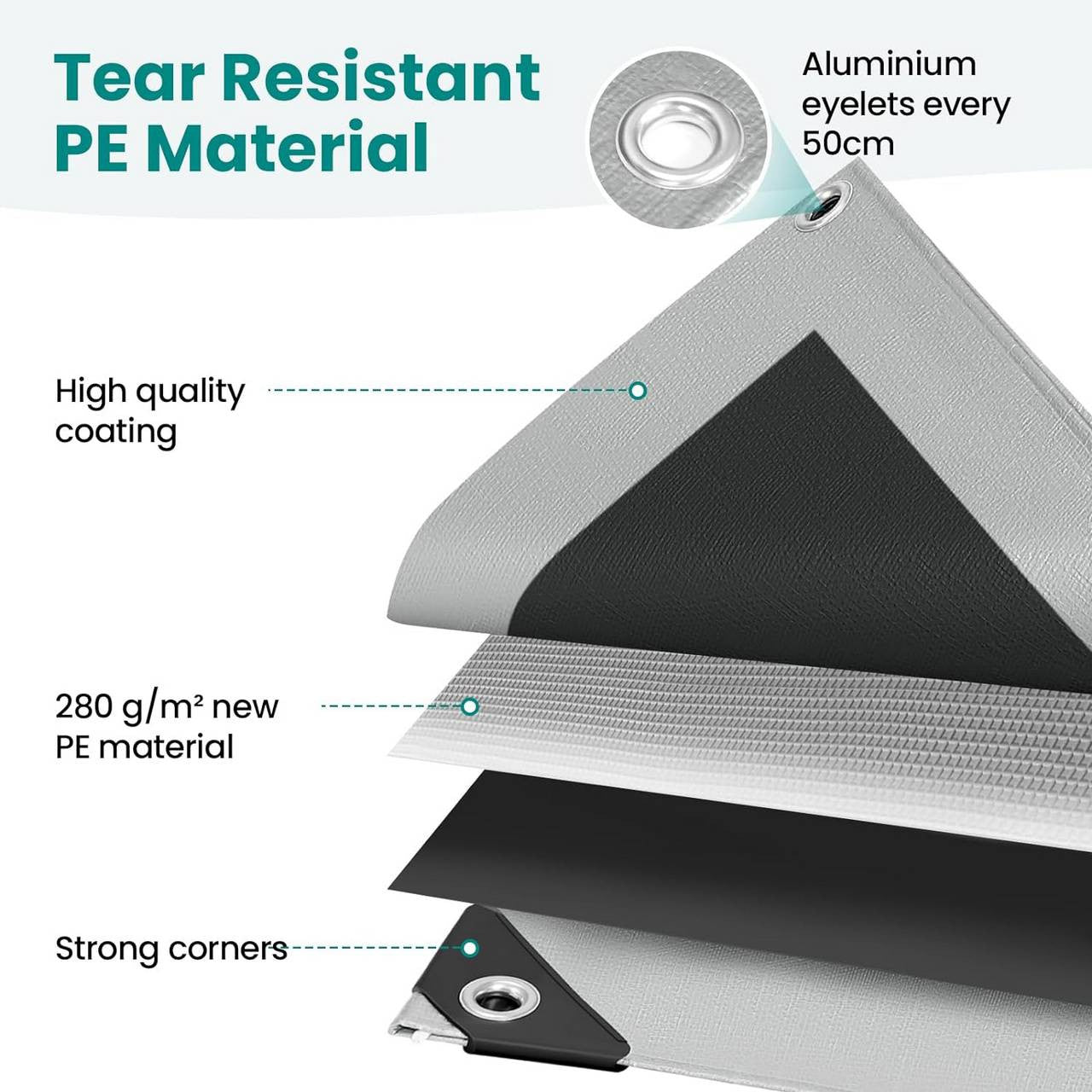 24goodz Waterproof Tarpaulin - Durable and Tear-Resistant - 280 g/m² PE - Grey-Black - 1.5x2 m