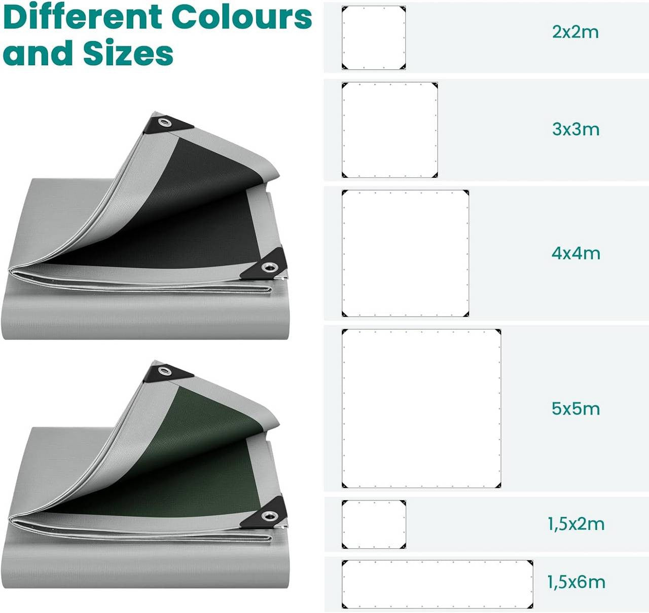 24goodz Waterproof Tarpaulin - Durable and Tear-Resistant - 280 g/m² PE - Grey-Black - 5x5 m