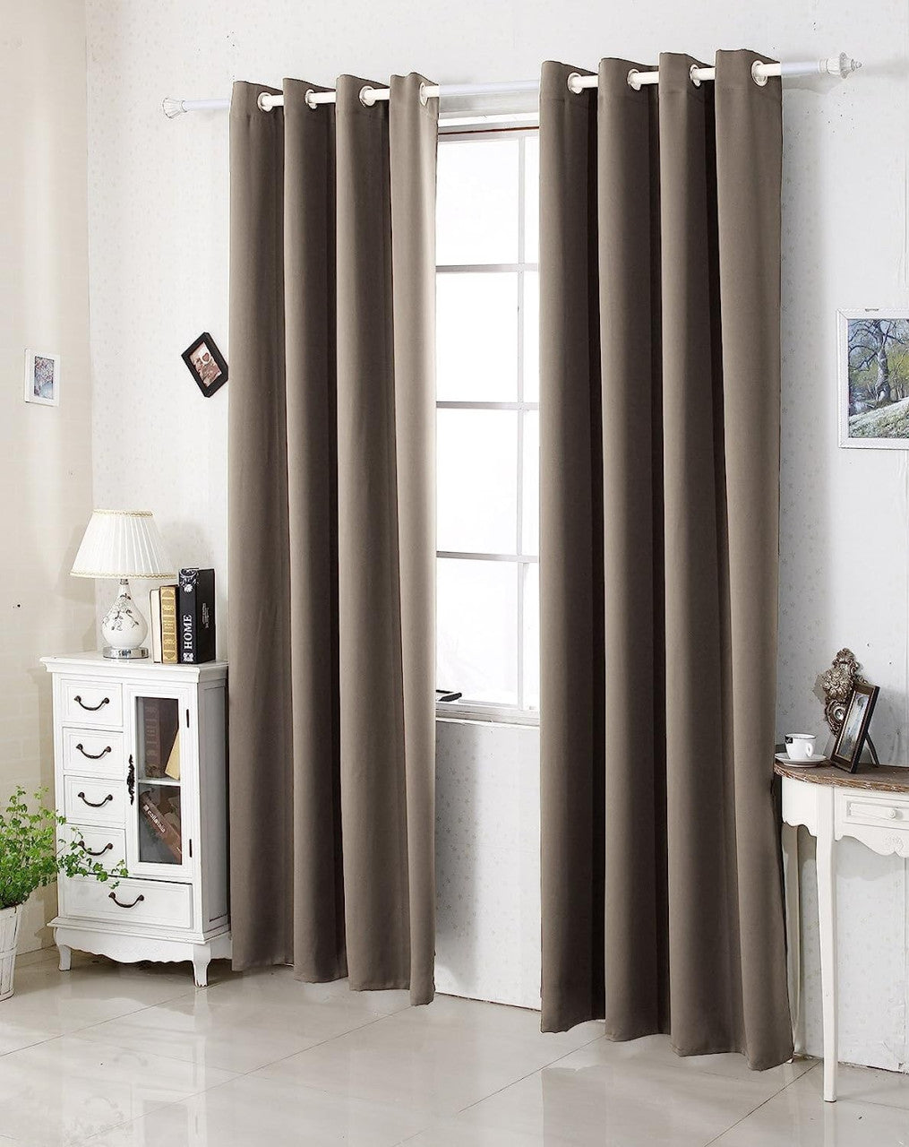 24goodz 2 Pieces Heat-insulating Blackout Curtains - Excellent Light Blocking - Energy Saving & Noise Absorption - 100% Polyester - Taupe - 135x225 cm