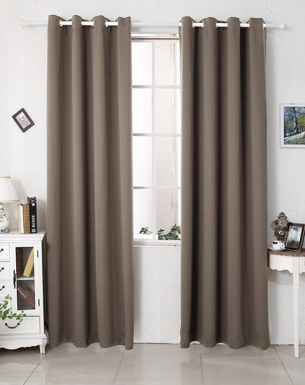 24goodz 2 Pieces Heat-insulating Blackout Curtains - Excellent Light Blocking - Energy Saving & Noise Absorption - 100% Polyester - Taupe - 135x225 cm