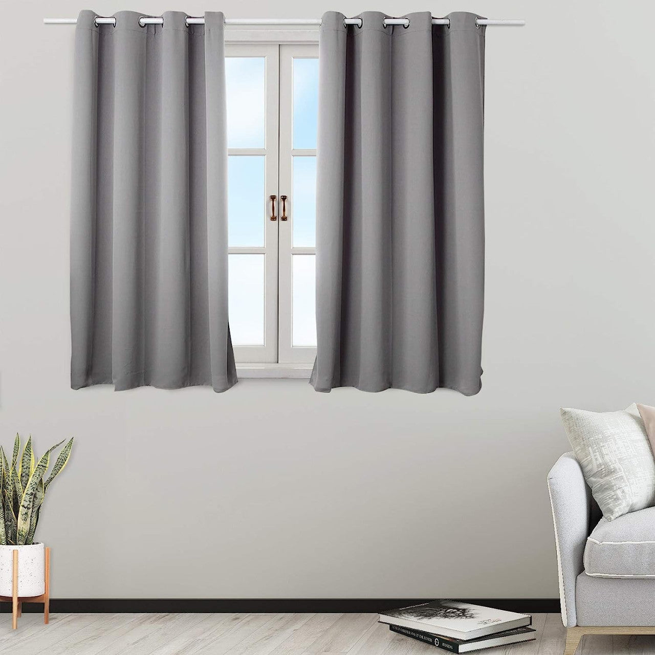 24goodz 2 Pieces Heat-insulating Blackout Curtains - Excellent Light Blocking - Energy Saving & Noise Absorption - 100% Polyester - Dark Grey - 168x229 cm - dg