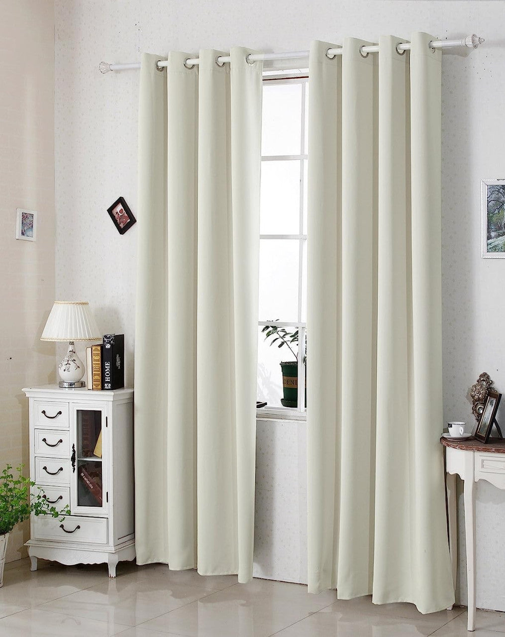 24goodz 2 Pieces Heat-insulating Blackout Curtains - Excellent Light Blocking - Energy Saving & Noise Absorption - 100% Polyester - Beige - 135x225 cm