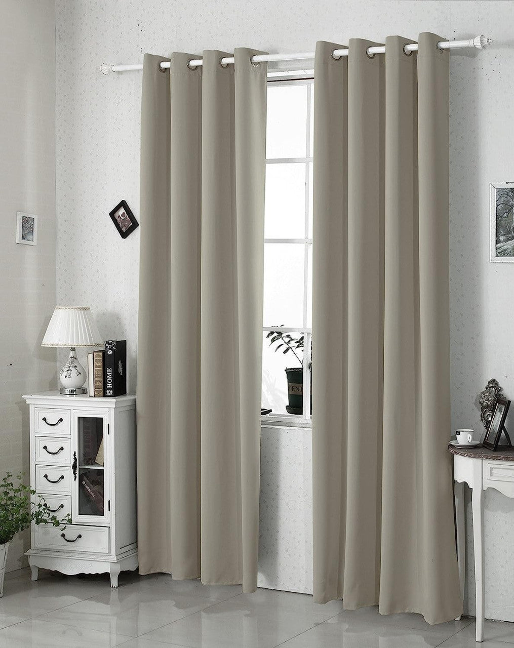 24goodz Heat-insulating Blackout Curtains - Excellent Light Blocking - Energy Saving & Noise Absorption - 100% Polyester - For Home & Office - 135x245 cm - Grey White - sd