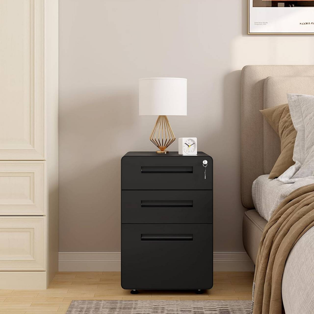 24goodz Mobile Filing Cabinet - Secure Locking System - Heavy-Duty Metal - For Home Office - Black