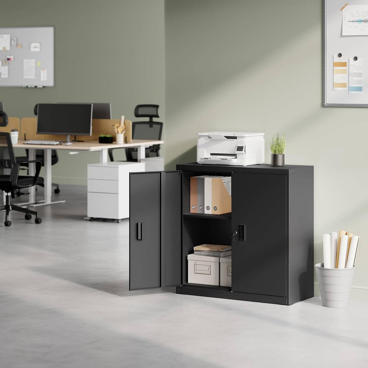 24goodz Lockable Filing Cabinet - Spacious & Secure - Metal - For Home Office or Garage - Black - 90 x 92 x 40 cm