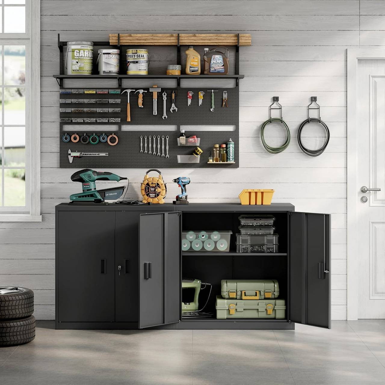 24goodz Lockable Filing Cabinet - Spacious & Secure - Metal - For Home Office or Garage - Black - 90 x 92 x 40 cm