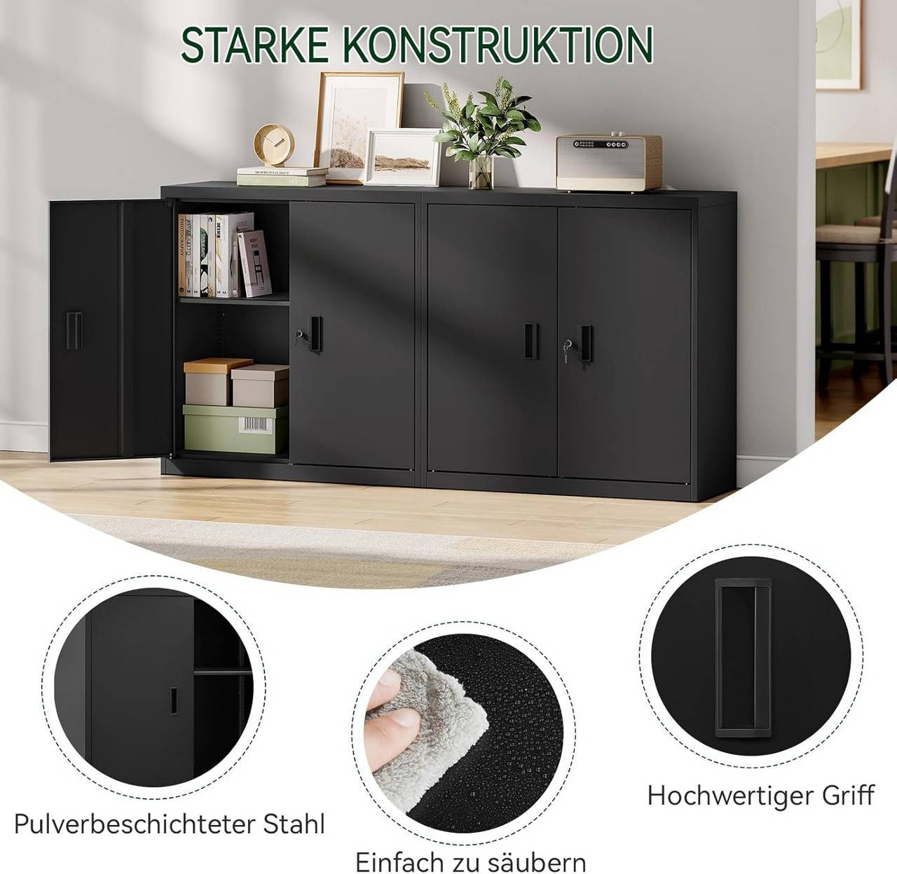 24goodz Lockable Filing Cabinet - Spacious & Secure - Metal - For Home Office or Garage - Black - 90 x 92 x 40 cm