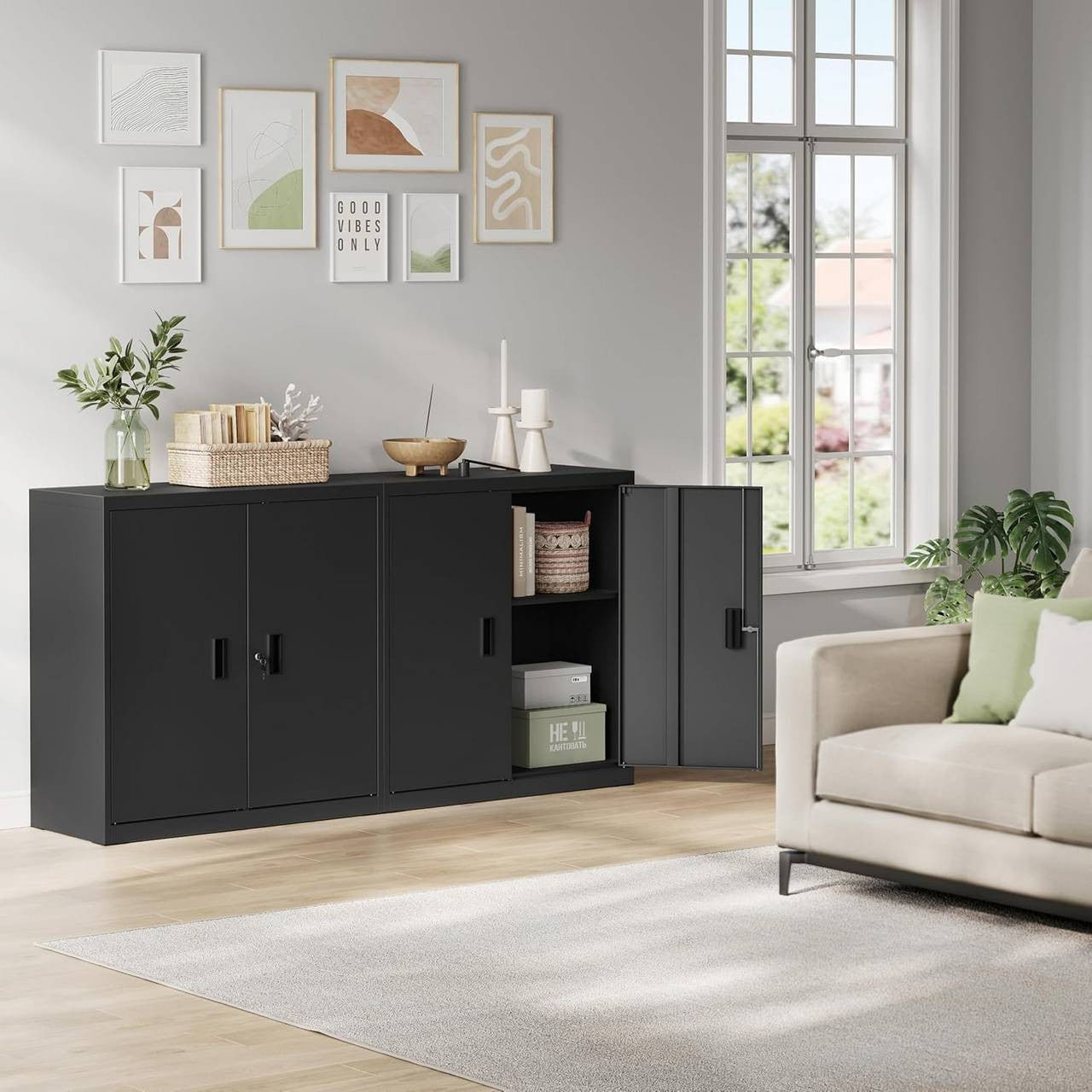 24goodz Lockable Filing Cabinet - Spacious & Secure - Metal - For Home Office or Garage - Black - 90 x 92 x 40 cm