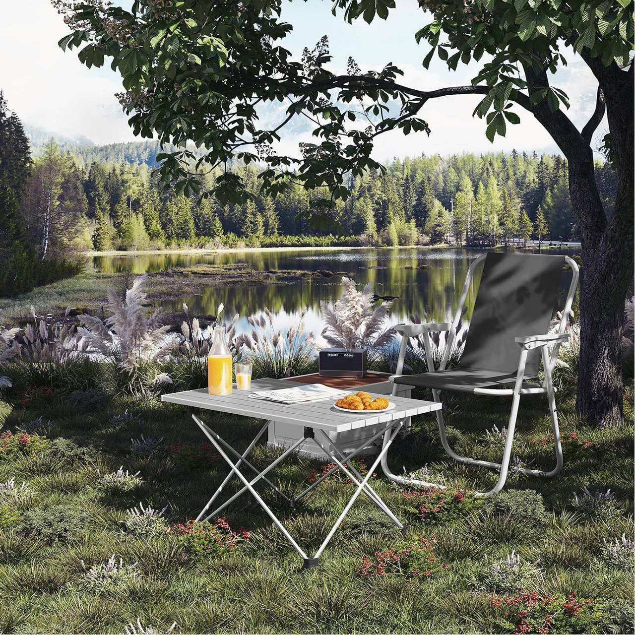 24goodz Portable Aluminium Camping Table - Easy Setup - Lightweight and Compact - Aluminium Alloy - For Outdoor Enthusiasts - Silver