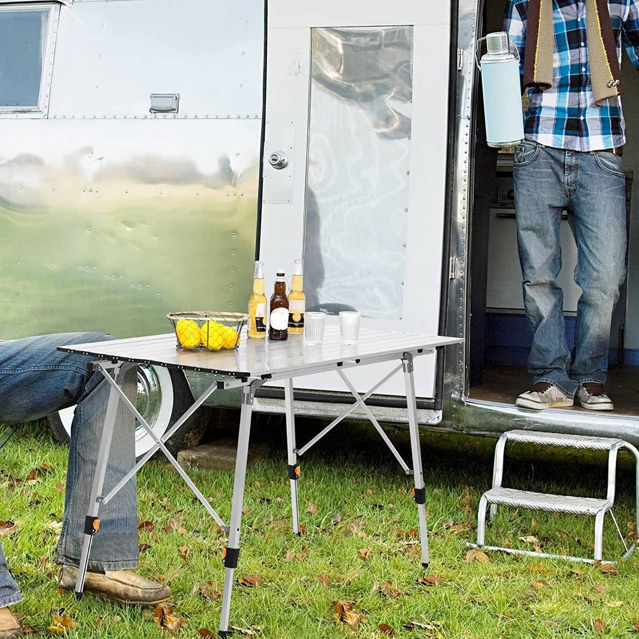 24goodz Aluminium Camping Table with Carry Bag - Stable and Lightweight - Aluminium Alloy - For Camping Enthusiasts - Silver - sb