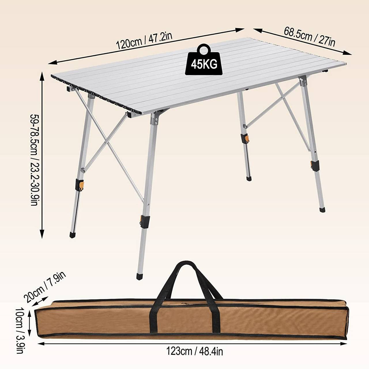 24goodz Aluminium Camping Table with Carry Bag - Stable and Lightweight - Aluminium Alloy - For Camping Enthusiasts - Silver - sb