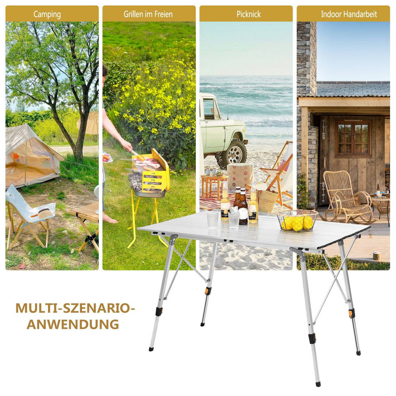 24goodz Aluminium Camping Table with Carry Bag - Stable and Lightweight - Aluminium Alloy - For Camping Enthusiasts - Silver - sb