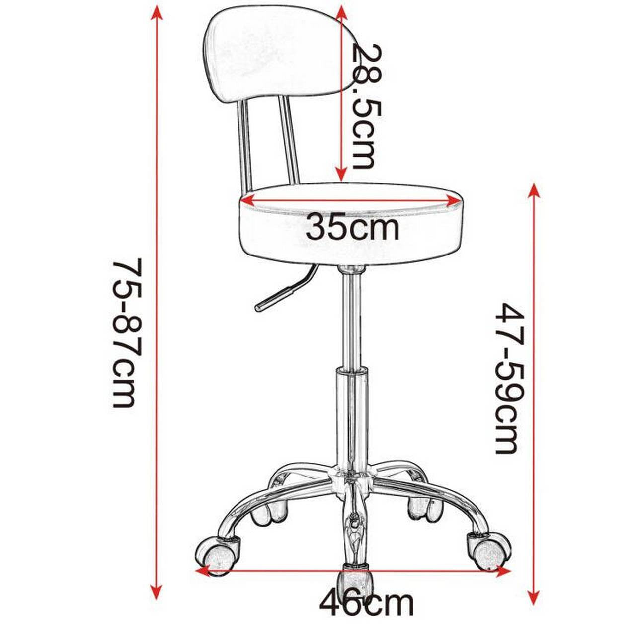 24goodz Rolling Stool with Backrest - Ergonomic Design - High-Quality Materials - Faux Leather - Grey