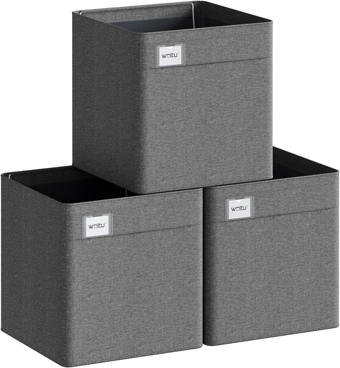 24goodz Foldable Storage Boxes Set of 3 - Spacious Organization - Durable and Stable - Kationic Fabric - For Home and Office - Dark Grey