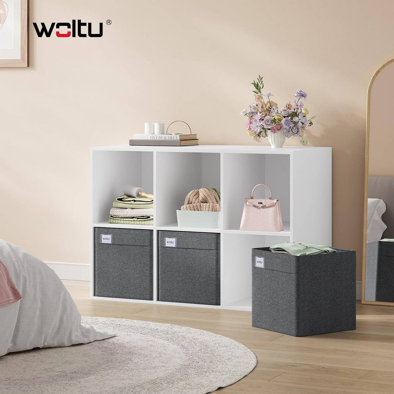 24goodz Foldable Storage Boxes Set of 3 - Spacious Organization - Durable and Stable - Kationic Fabric - For Home and Office - Dark Grey