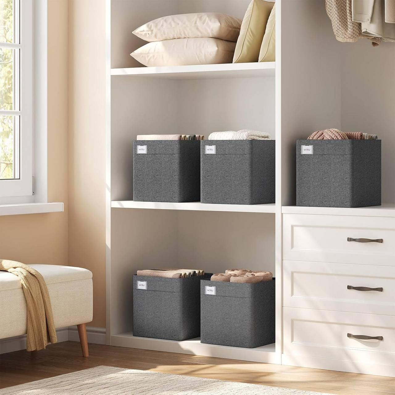 24goodz Foldable Storage Boxes Set of 3 - Spacious Organization - Durable and Stable - Kationic Fabric - For Home and Office - Dark Grey