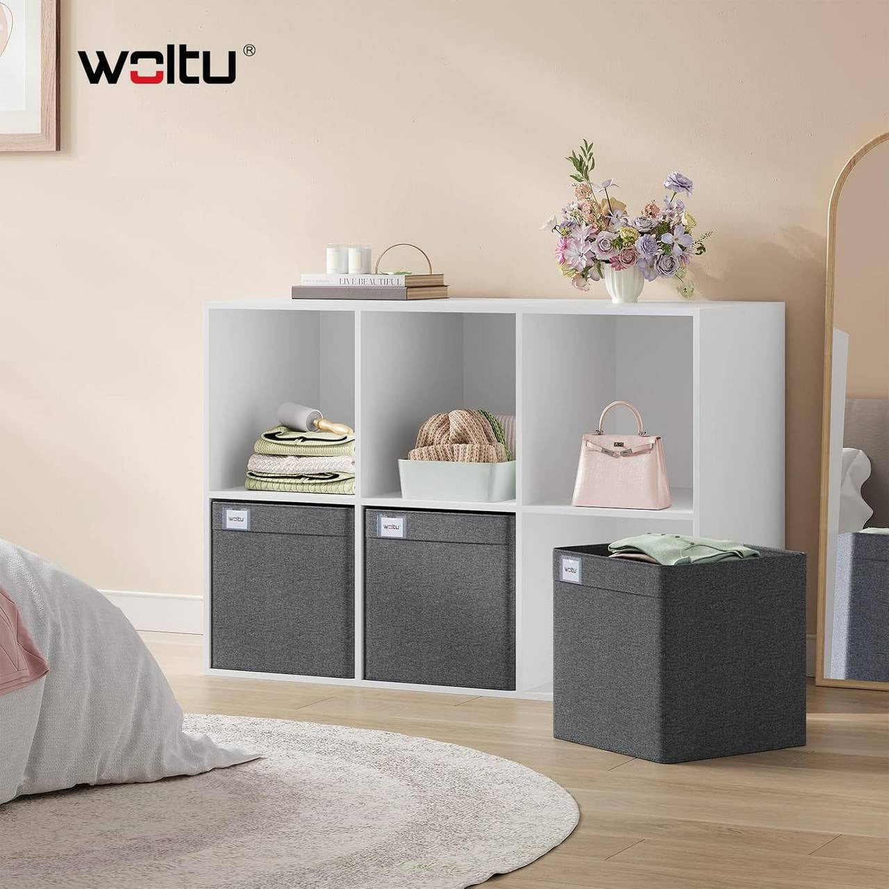 24goodz Foldable Storage Boxes Set of 3 - Spacious Organization - Durable and Stable - Kationic Fabric - Dark Grey - 32.5x32.5x32 cm