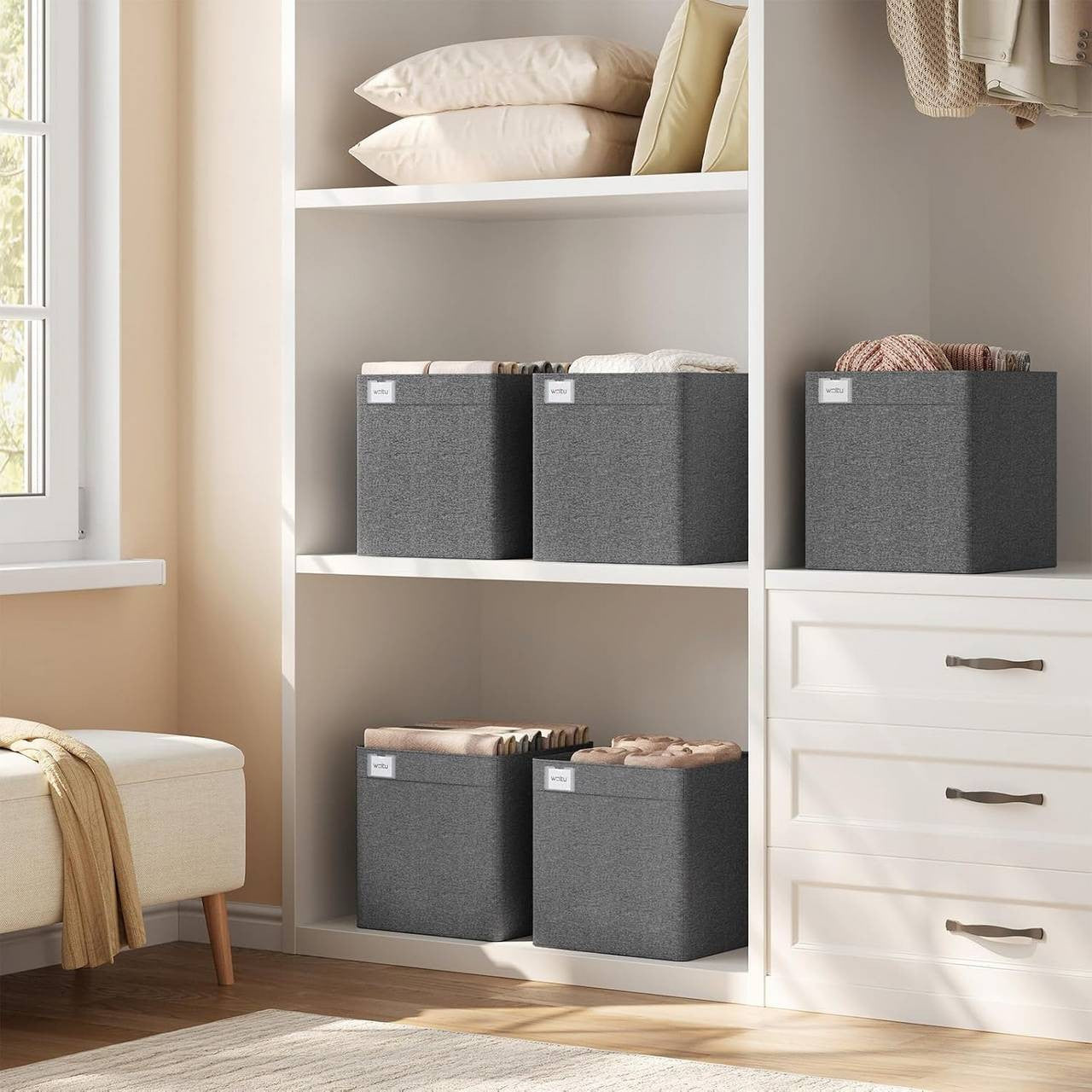 24goodz Foldable Storage Boxes Set of 3 - Spacious Organization - Durable and Stable - Kationic Fabric - Dark Grey - 32.5x32.5x32 cm