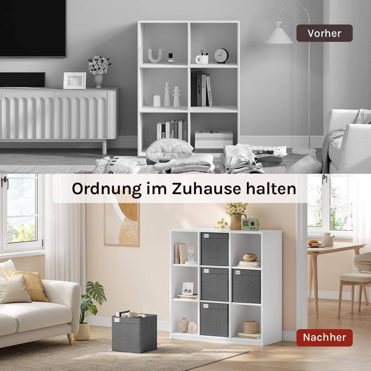 24goodz Fabric Storage Boxes Set of 5 - Spacious Organization - Foldable Design - Polyester - For Home and Office - Dark Grey