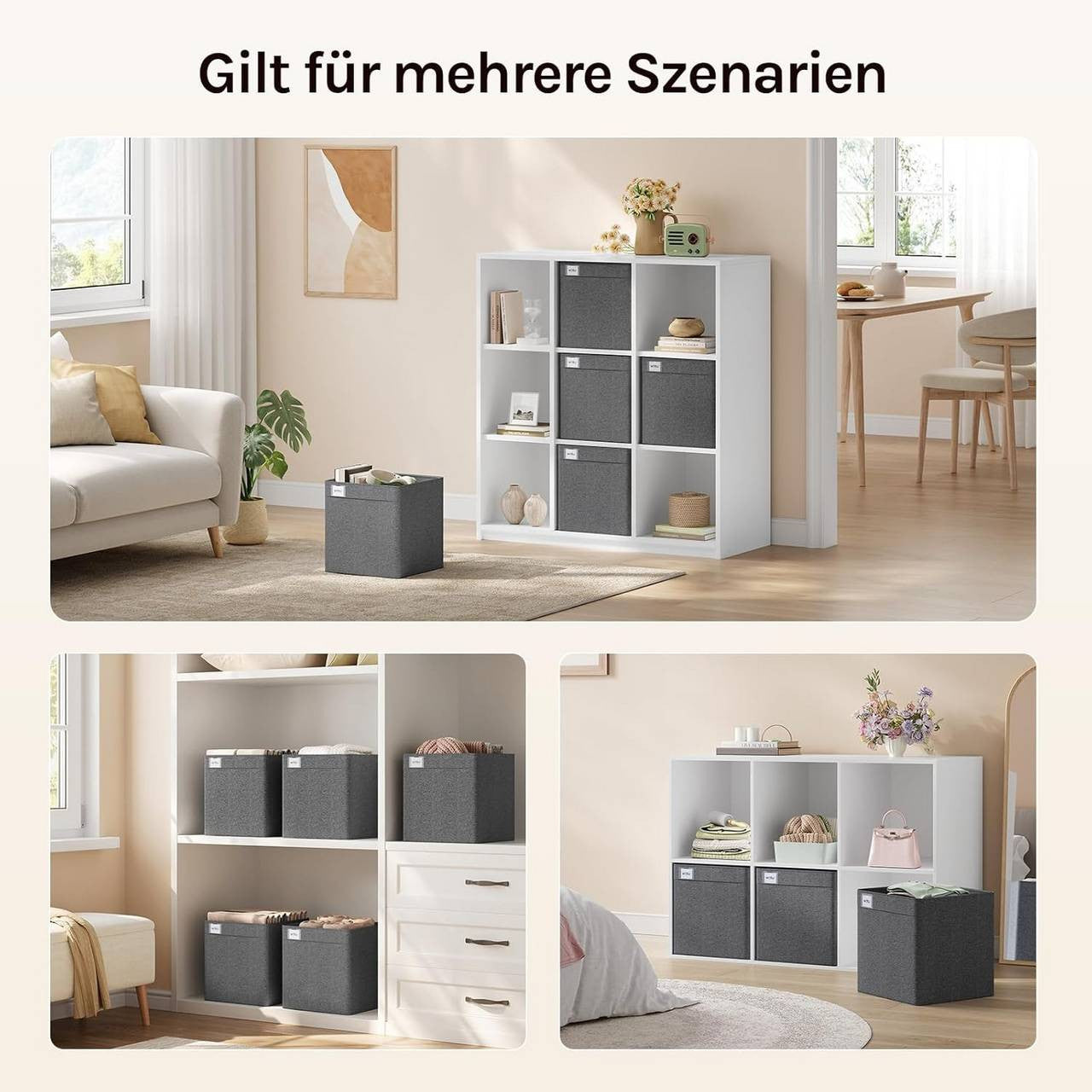 24goodz Foldable Storage Boxes Set of 3 - Spacious Organization - Durable and Stable - Kationic Fabric - Dark Grey - 32.5x32.5x32 cm