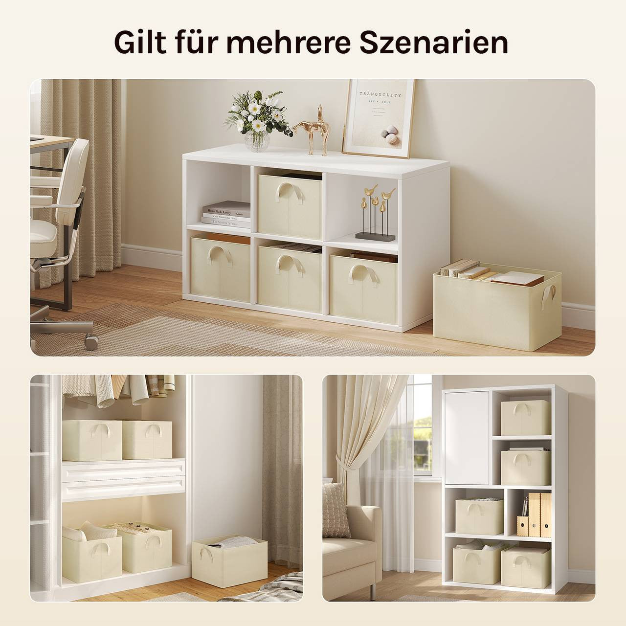 24goodz Foldable Storage Boxes Set of 3 - Durable and Stylish - Kationic Fabric and Polyester - For Home Organization - Cream (42x32x26 cm)