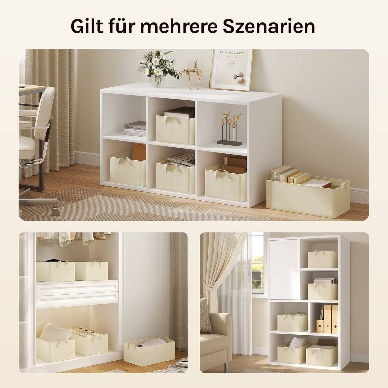 24goodz Set of 5 Foldable Storage Boxes - Durable & Space-Saving - Polyester & Metal - For Organizing Your Home - Cream