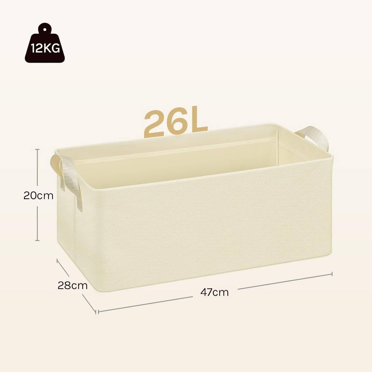 24goodz Set of 5 Foldable Storage Boxes - Durable and Space-Saving - Polyester and Metal - For Organizing Your Home - Cream