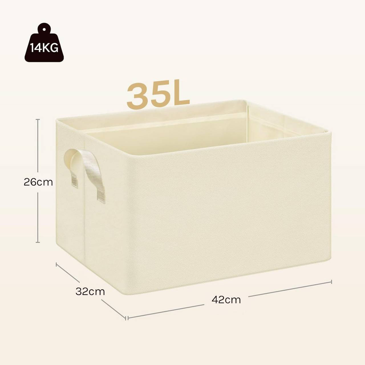 24goodz Foldable Storage Boxes Set of 5 - Durable and Stylish - Polyester and Metal - For Home Organization - Cream