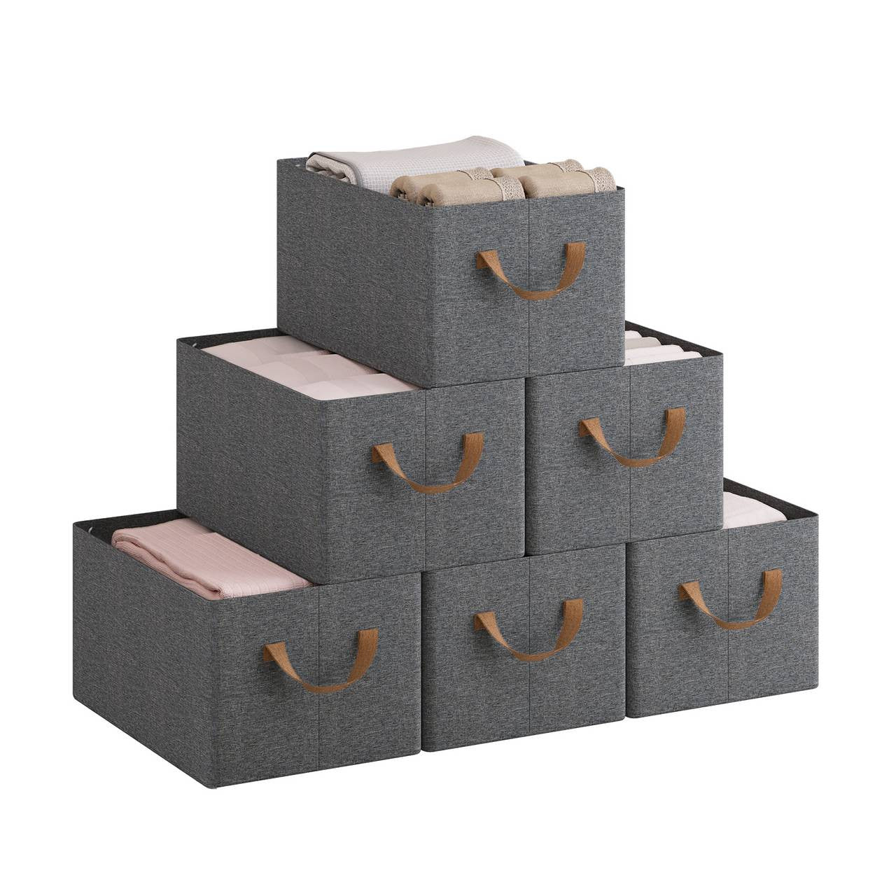 24goodz Foldable Storage Boxes Set of 6 - Durable and Moisture-Resistant - Polyester and Metal - For Organizing Your Space - Grey + Brown