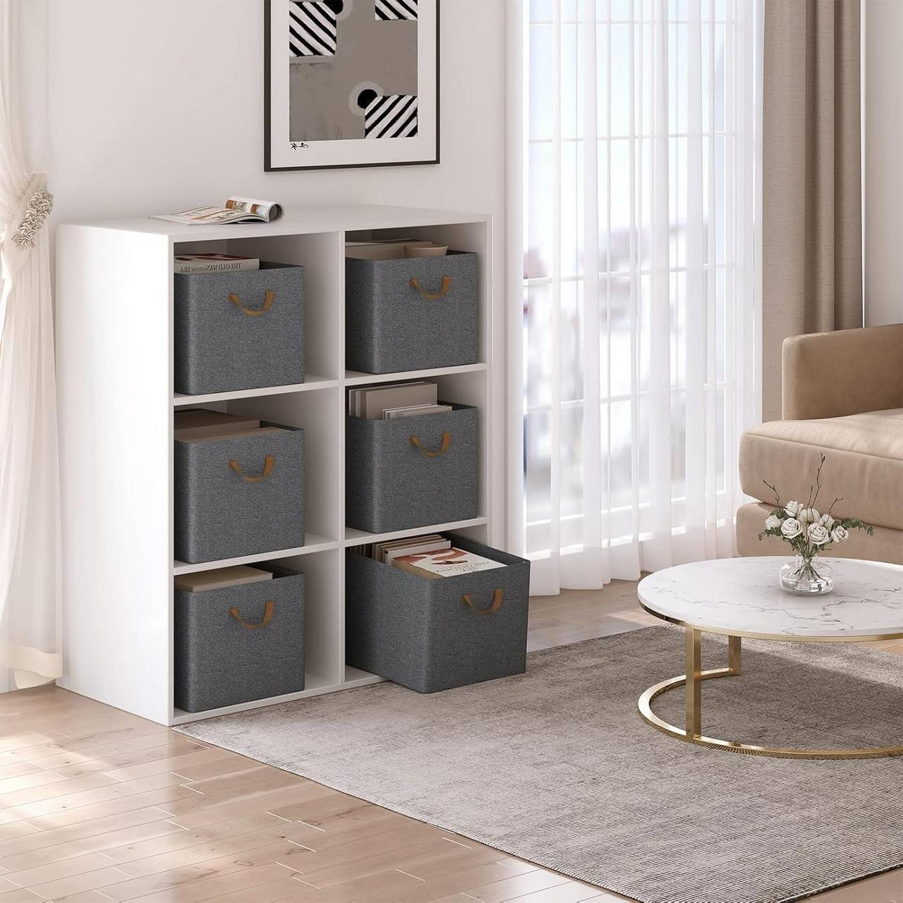 24goodz Foldable Storage Boxes Set of 6 - Durable and Versatile - Polyester and Metal - For Organizing Your Home - Grey + Brown