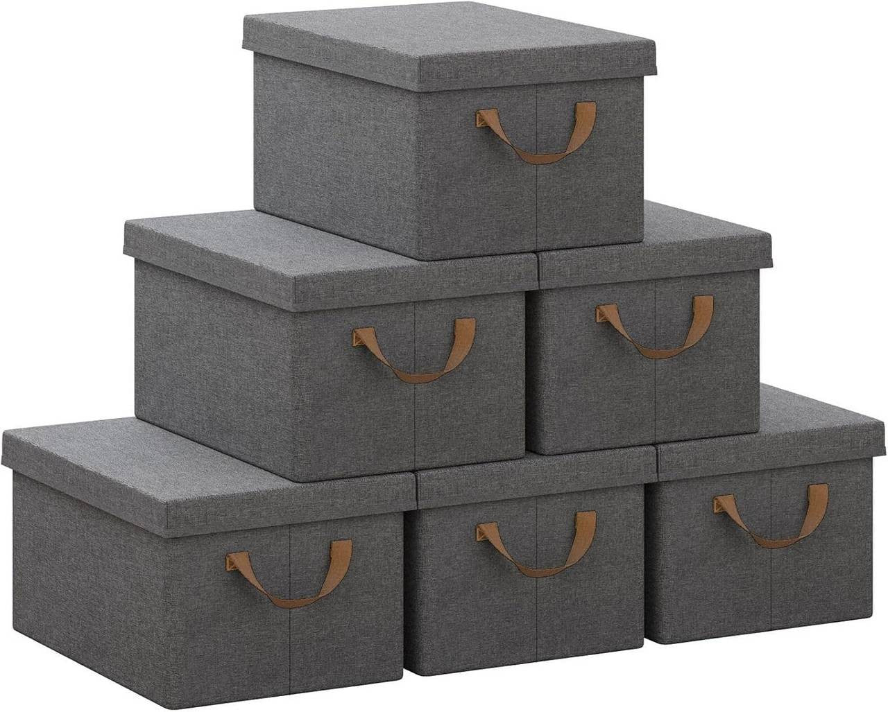 24goodz Set of 6 Storage Boxes with Lids - Versatile Organization Solution - Durable Polyester - For Home and Office - Grey (38x27x20 cm)