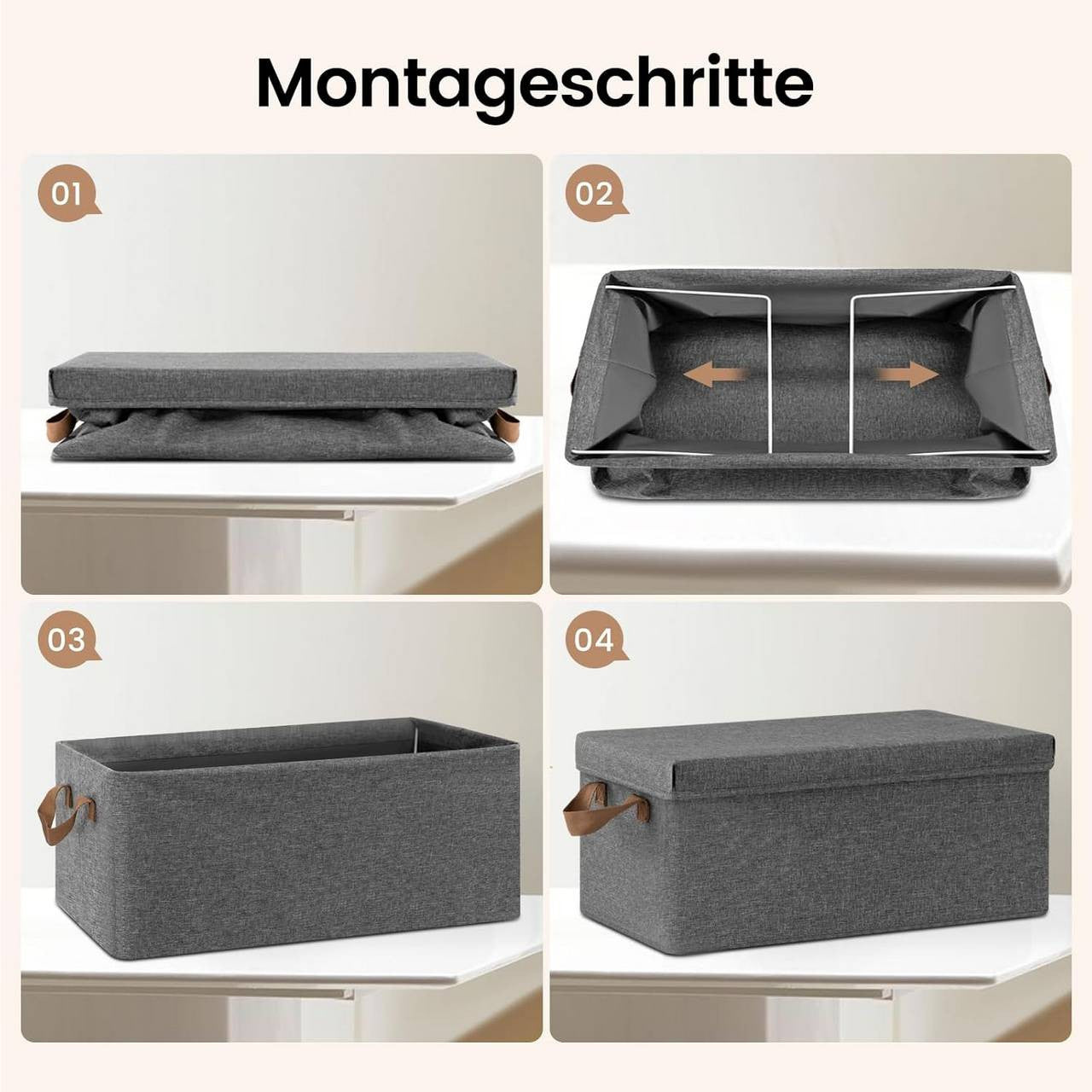 24goodz Set of 6 Storage Boxes with Lids - Versatile and Space-Saving - Polyester and Metal - For Home Organization - Grey