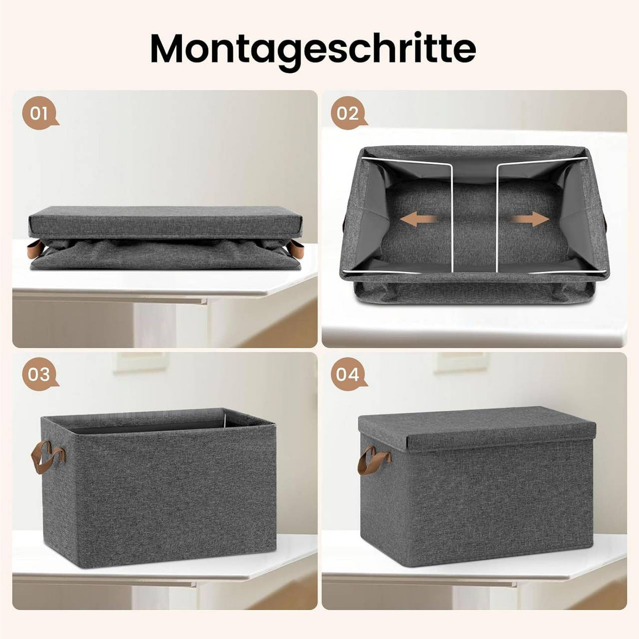 24goodz Set of 6 Storage Boxes with Lid - Versatile Organization Solution - Foldable Design - Polyester - For Home Use - Grey