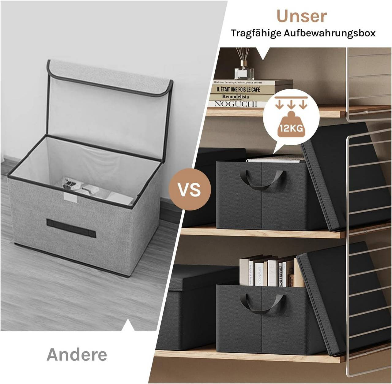 24goodz Set of 3 Storage Boxes with Lids - Versatile and Space-Saving - Polyester - For Home Organization - Black