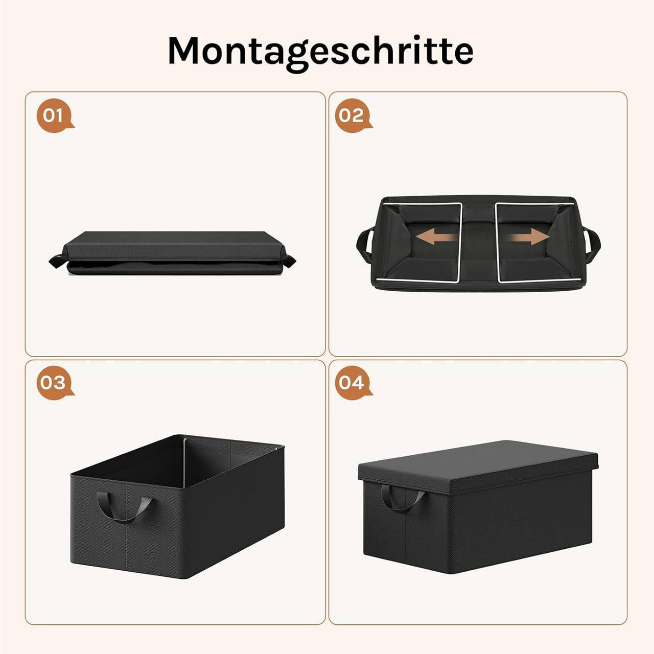 24goodz Set of 3 Storage Boxes with Lids - Versatile and Space-Saving - Polyester - For Home Organization - Black