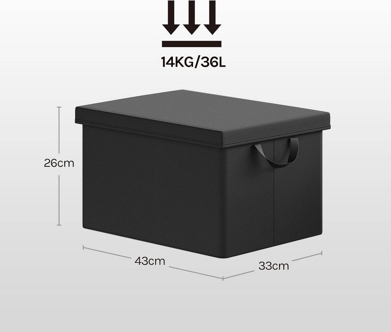 24goodz Set of 3 Storage Boxes with Lids - Versatile and Space-Saving - Polyester and Metal - For Organizing Your Home - Black