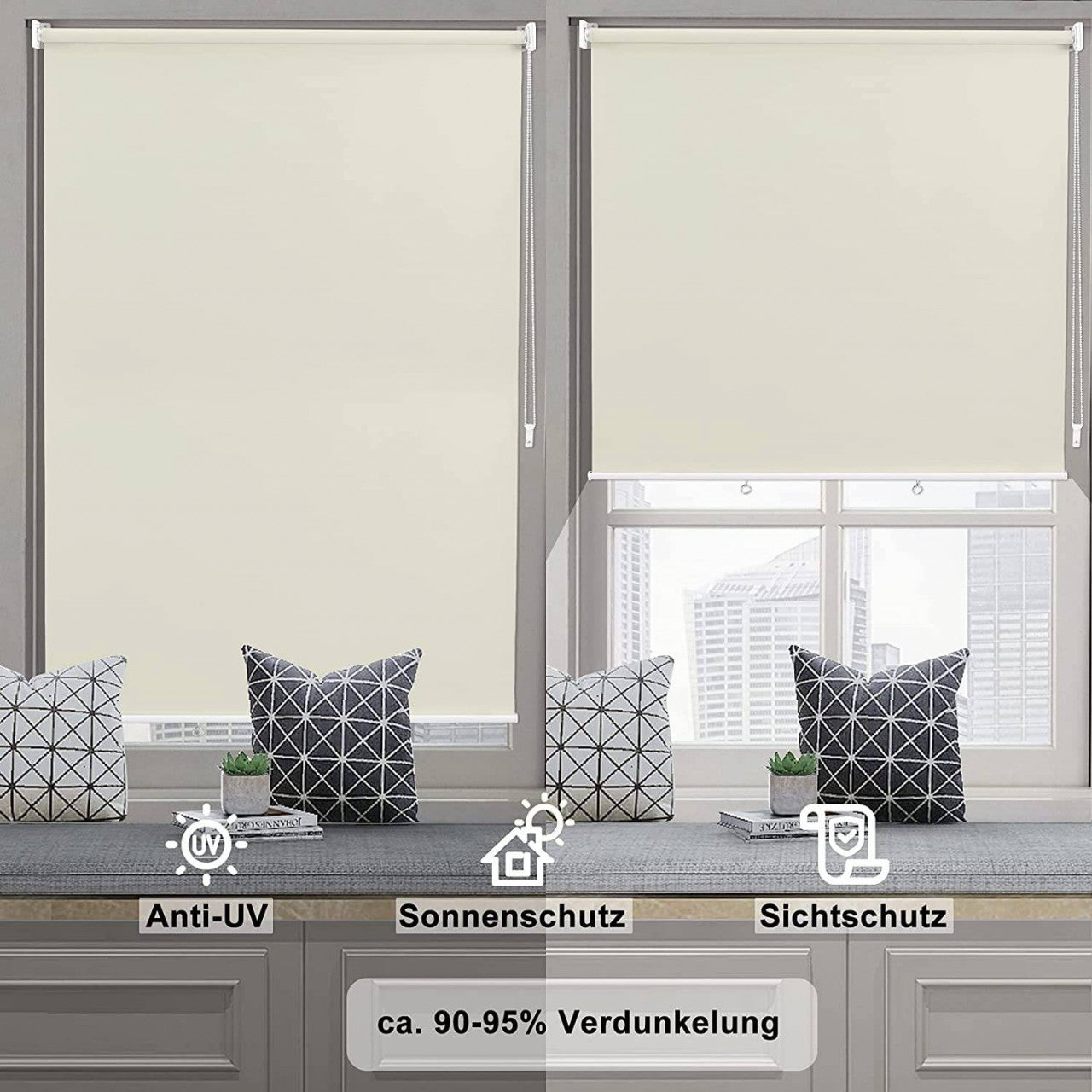 24goodz Outdoor Roller Blind - High UV Protection - Adjustable Height - Polyester - For Balconies and Patios - Beige 140x240 cm