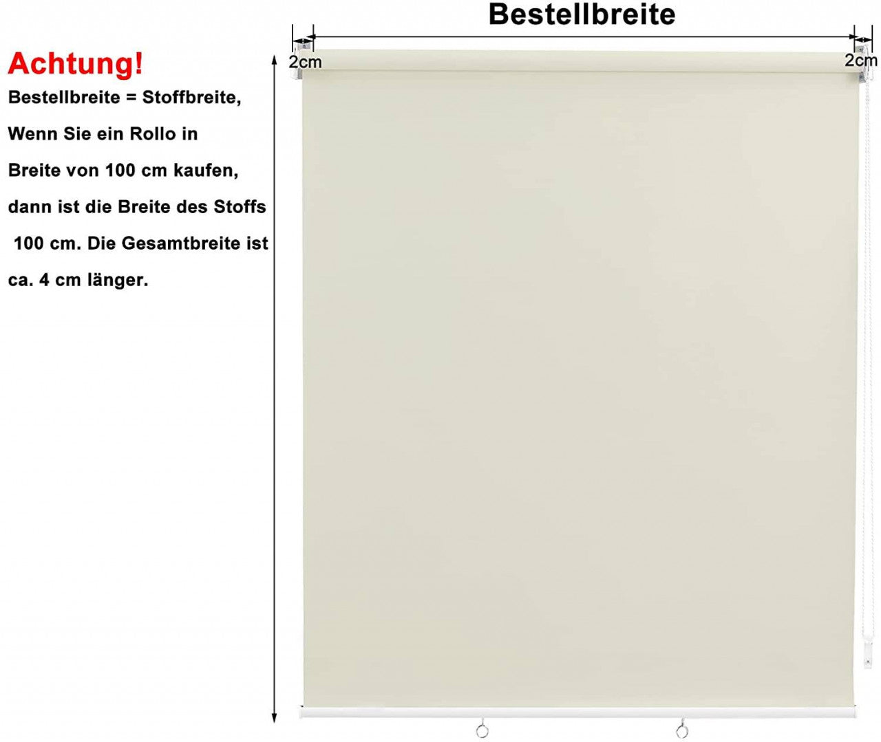24goodz Outdoor Roller Blind - High UV Protection - Customizable Height - Polyester - Beige - 100x240 cm