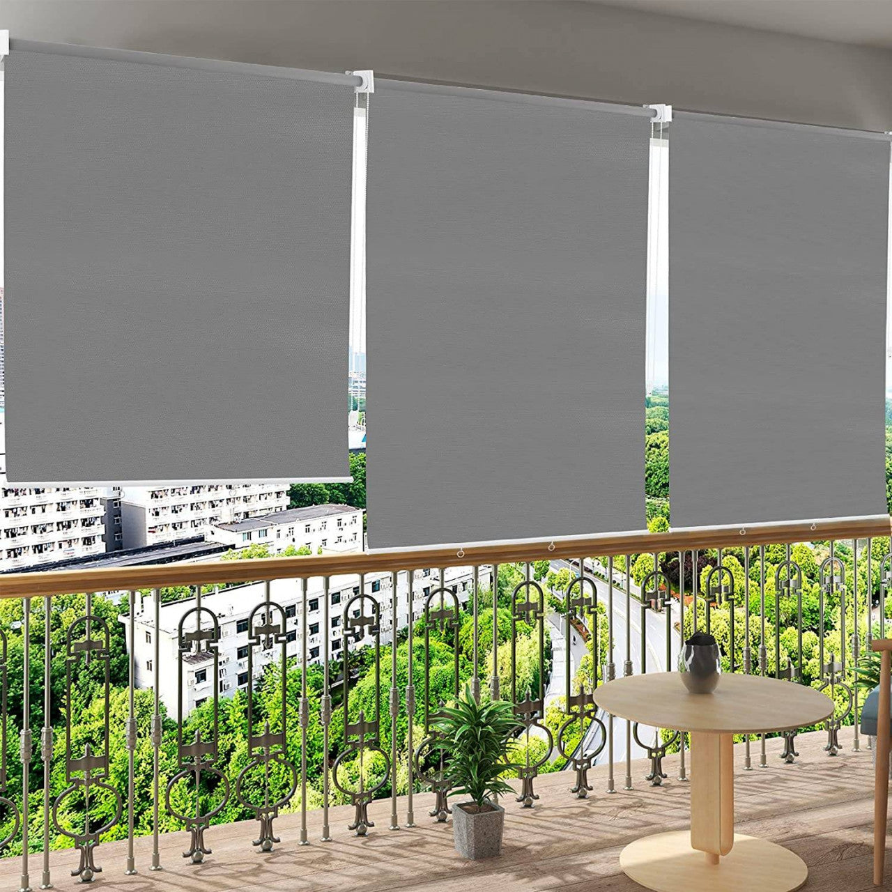 24goodz Outdoor Roller Blind - High UV Protection - Adjustable Height - Polyester - For Balconies and Patios - Dark Grey 100x240 cm - dgr
