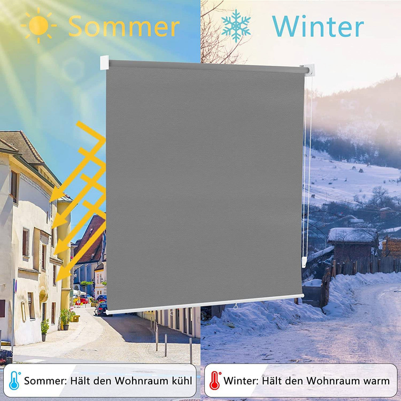 24goodz Outdoor Roller Blind - High UV Protection - Adjustable Height - Polyester - For Balconies and Patios - Dark Grey 140x240 cm - dgr