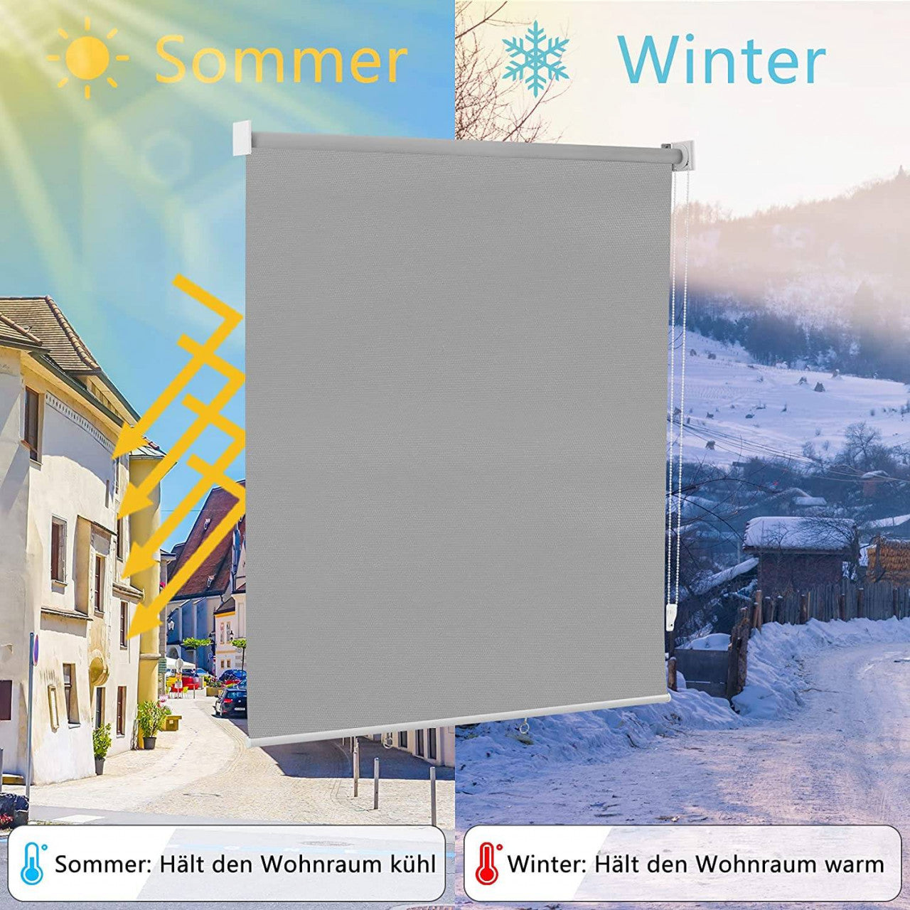 24goodz Outdoor Roller Blind - Excellent UV Protection - Adjustable Height - Polyester - For Balconies and Patios - Grey 100x140 cm