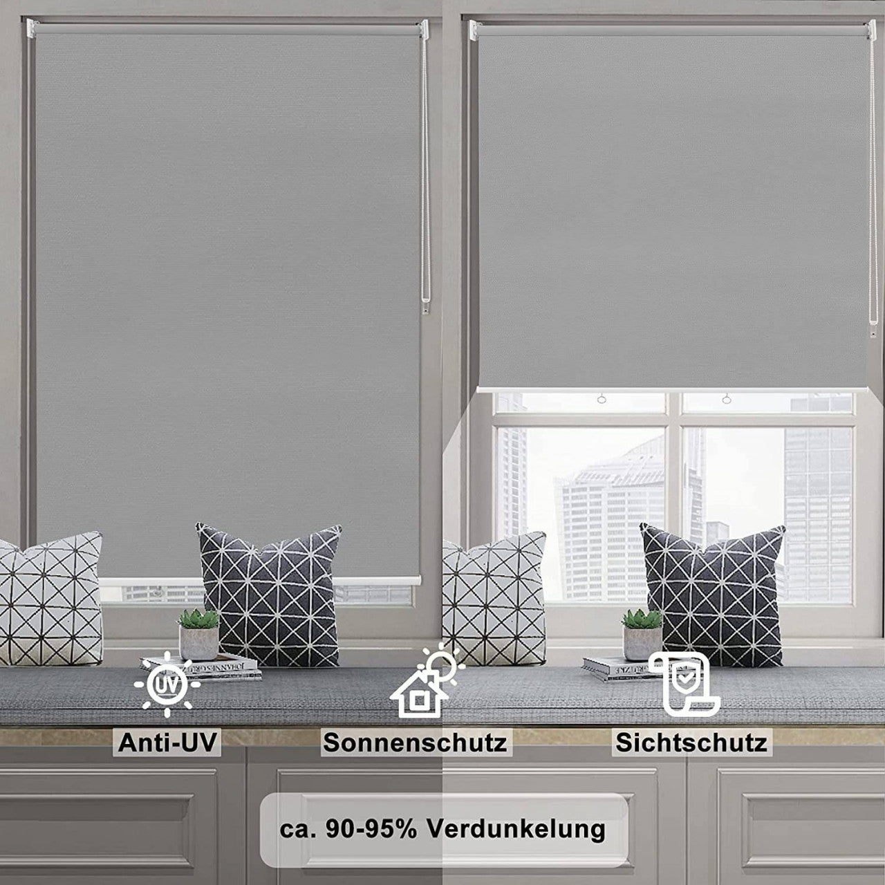 24goodz Outdoor Roller Blind - High UV Protection - Adjustable Height - Polyester - For Balconies and Patios - Grey 100x240 cm