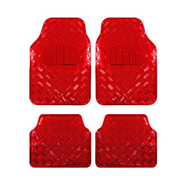 24goodz Universal Car Floor Mats - Trendy Aluminium Design - Optimal Dirt Protection - PVC - For All Seasons - Red