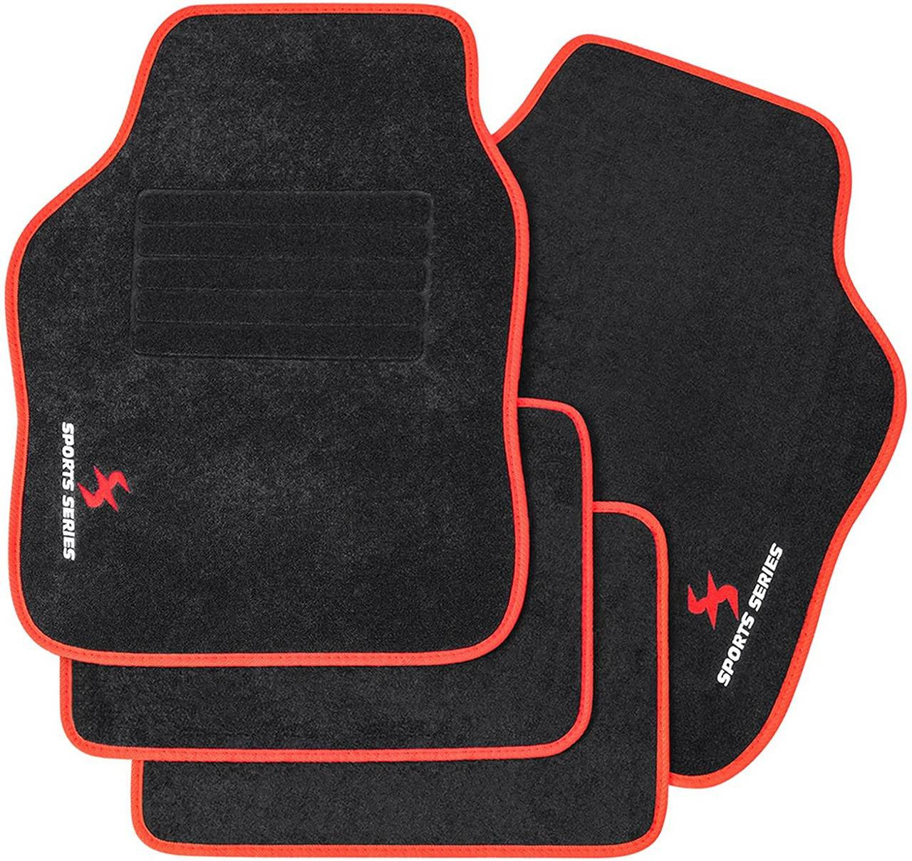 24goodz Car Floor Mat Set - High-Quality Comfort - Universal Fit - Carpet Material - Red Trim - 45x67 cm + 45x33 cm