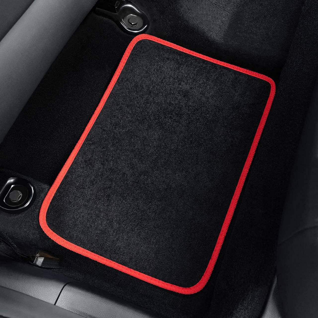 24goodz Car Floor Mat Set - High-Quality Comfort - Universal Fit - Carpet Material - Red Trim - 45x67 cm + 45x33 cm