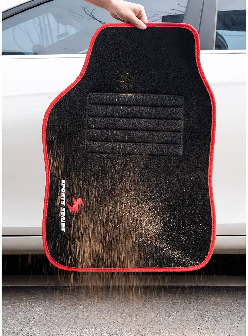 24goodz Car Floor Mat Set - High-Quality Comfort - Universal Fit - Carpet Material - Red Trim - 45x67 cm + 45x33 cm