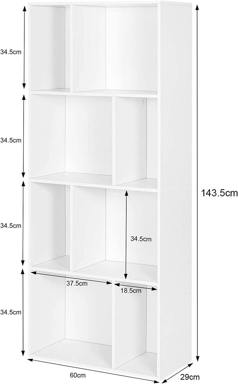 24goodz Bookcase with 8 Open Compartments - High-Quality and Durable - E1 Particle Board - For Home and Office - White - 60 x 143.5 x 29 cm - ws