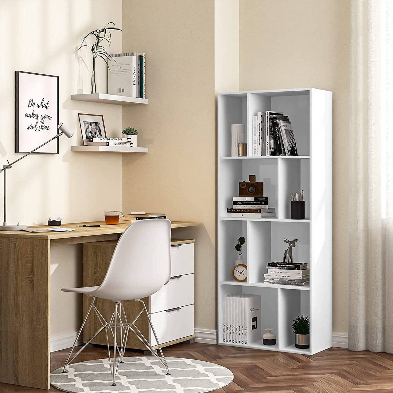 24goodz Bookcase with 8 Open Compartments - High-Quality and Durable - E1 Particle Board - For Home and Office - White - 60 x 143.5 x 29 cm - ws