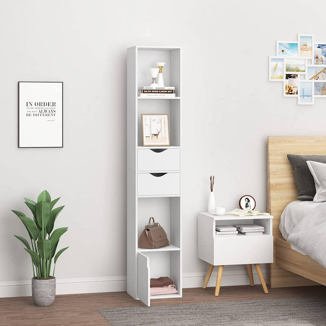 24goodz Bookcase with Drawers and Door - Versatile Storage Solutions - Melamine - For Home and Office - White 30 x 158 x 24 cm - ws