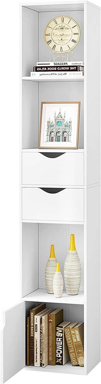 24goodz Bookcase with Drawers and Door - Versatile Storage Solutions - Melamine - For Home and Office - White 30 x 158 x 24 cm - ws
